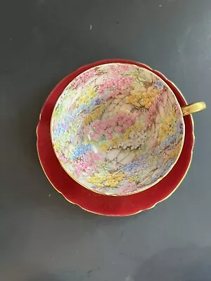 Vintage Shelley  Rock Garden  Teacup And Saucer Red Chintz 213407 • $69