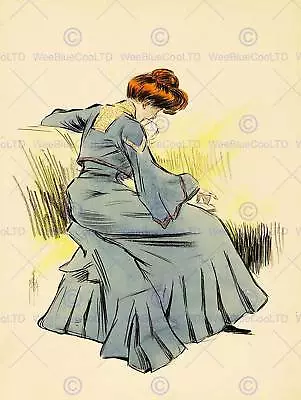 Painting Portrait Edwardian Woman Reading Book Dress Couch Poster Print Bb8157b • £11.99