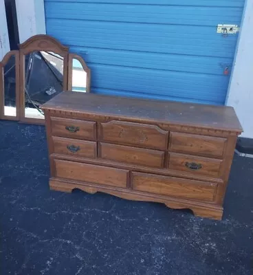 Solid Red Oak Bedroom Dresser With Mirror / For REPURPOSING  • $75