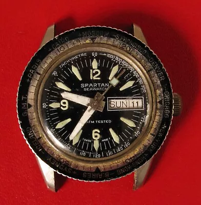 Vintage Spartan Seawatch Scuba Diver Silver Tone Mens Watch Wristwatch ! • $225