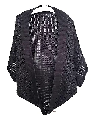 F&F Black Open Knit Short Sleeve Cocoon Cardigan Cover-up Size 18 • £4.99