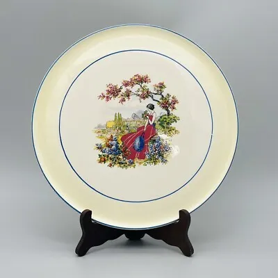 VTG 1940’s H&K Tunstall ART DECO Era 11.5” Plate ~ Lady In Garden ~  England • $25.97