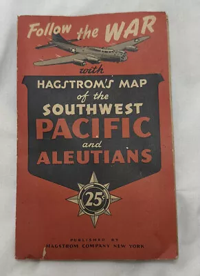 WWII Hagstrom's Map Of The Southwest Pacific And Aleutians VTG RARE • $79.95