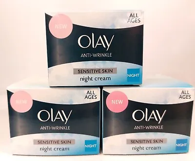 3 X 50ml Olay Anti-Wrinkle Sensitive Skin Night Cream • £27.50