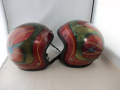 Pair Vintage Custom Painted Motorcycle Helmets Buco And Bell • $75