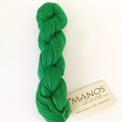 50g 400m Manos Del Uruguay Lace Yarn Wool Green Rhia 2387 Cashmere Silk Alpaca • £11.99