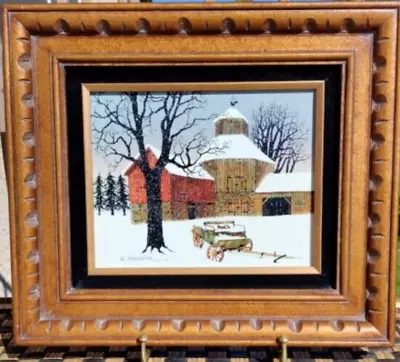 Vintage 1968 Signed H. Hargrove Cabin Snow Landscape Original Oil Painting • $80.66