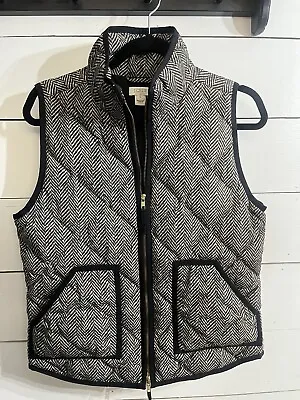 J Crew Womens Small Black White Full Zip Quilted Down Puffer Vest • $14.99