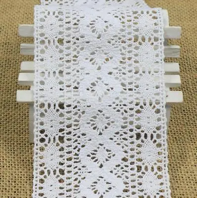 3 Yard White Wide Hollow Cotton Lace Trim Crochet Clothing Sewing Accessories • £4.78