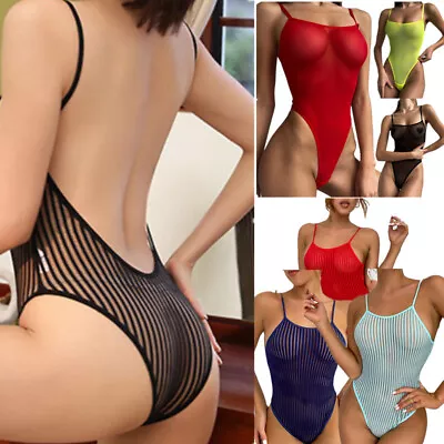 Women's Backless See-Through Mesh Bodysuit Monokini Sexy Sheer Swimsuit Swimwear • $9.89