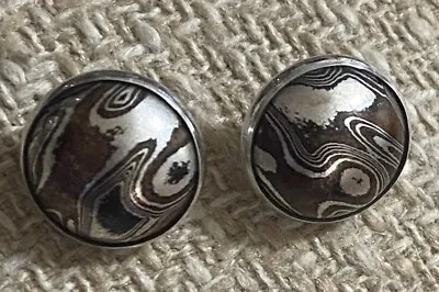 Rare Ed Levin Signed Mokume-Gane Sterling Silver Copper Round Dome Stud Earrings • $337.80