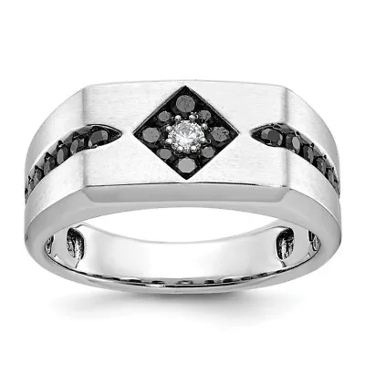 10k White Gold Satin Black And White Diamond Ring For Men Size 10 • $1160