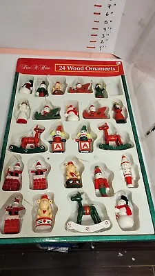 Vintage Kmart Christmas Trim A Tree 24 Wooden Ornaments Original Box 1 Missing  • $24.99