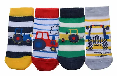 4 Pairs Of Farm Tractors Baby Boys Socks • £5.25