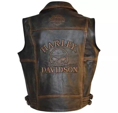 New Men's Harley Davidson Motorcycle Knuckle Distressed Real Leather Biker Vest • $73.85