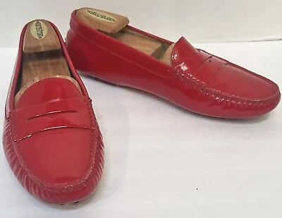 TOD'S TODS Red Patent Leather GOMMINO Driving Loafers Moccasins Shoes Size 10.5 • $145