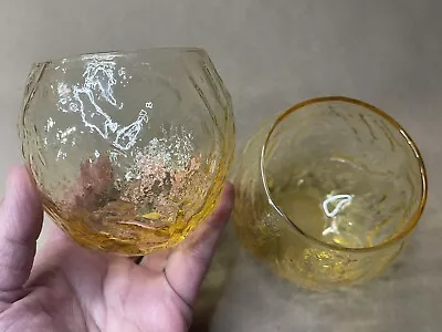 $29.99 • Buy Morgantown CRINKLE 2 Amber ROLY POLY Double Old Fashioned Tumblers 11 Oz 3  VTG