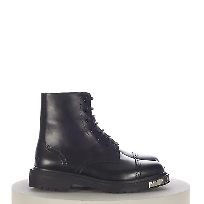 CELINE 1200$ Black Ranger Lace-up Boot - Metal Tip Shiny Bull Leather • $675.75