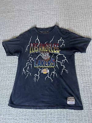 MITCHELL & NESS Black NBA Vintage Lightning Lakers T-Shirt Size:L • $14