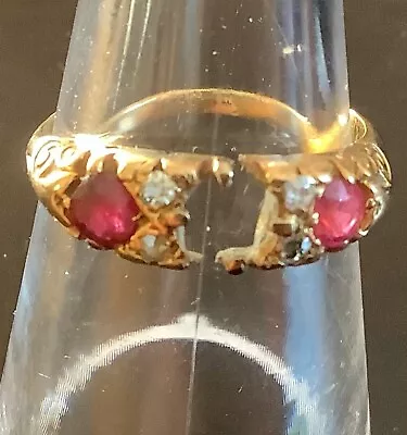 18ct Yellow Gold 2 Ruby 4  Diamond Ring (stone Missing) 3.4 GramScrap Or Repair • £250