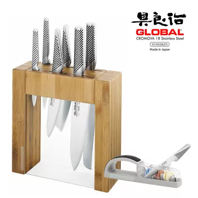 New Global Ikasu 7 Piece Knife Block Set & 3 Stage Mino Sharpener  • $499.80