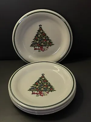 Lot Of 4 Mount Clemens Pottery Christmas Tree Salad Dessert Plates Green Band • $14.95