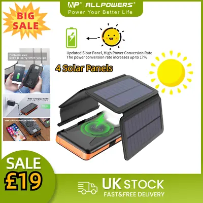 X-DRAGON Solar Power Bank Qi Wireless Charger 25000mAh With 4 Solar Panels • £19