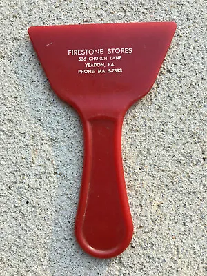 Vintage Firestone Advertising Red Plastic Ice Scraper Promotion Yeadon PA Store • $9.95