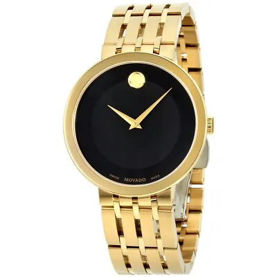 Movado $1295 Mens Esperanza Gold Black Dial Swiss Museum Dress Watch 0607059 • $430.76