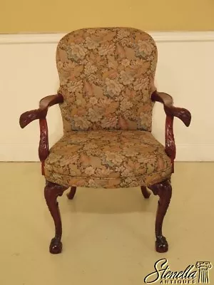 45757EC: Carved Mahogany Eagle Arm Upholstered Chair • $695