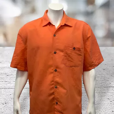 Joe Marlin Camp Hawaiian Orange Short Sleeve Rayon Blend Palm Leaves Floral XL • $17.99