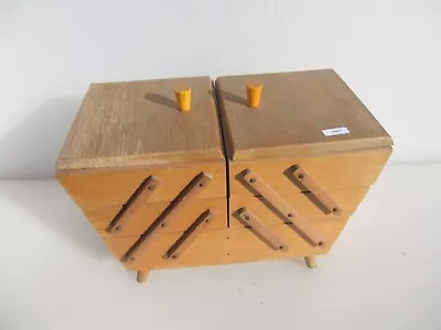 Vintage Wooden Cantilever Sewing Craft Box Butterscotch Handles Mid Century Old • £36.50