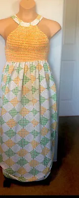 Maxi Dress Womens 60s Neon Patchwork Look Halter Neck Maxi Dress 1960s Hippie • $65