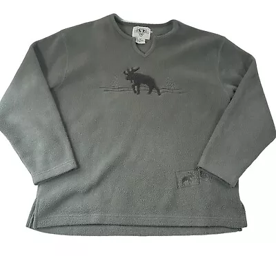 Artic Image Sweater Unisex Sz Medium Green Moose Print Fleece Pullover Vintage • $25.16