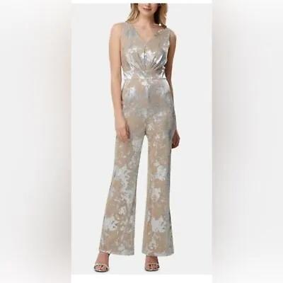 Tahari By ASL Champagne Silver Metallic Jumpsuit -size 4 • $33