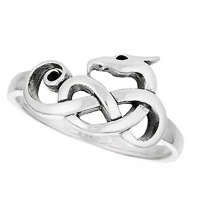 Solid 925 Sterling Celtic Dragon Ring Unisex Norse Draco Knotwork Viking Band • $18.99