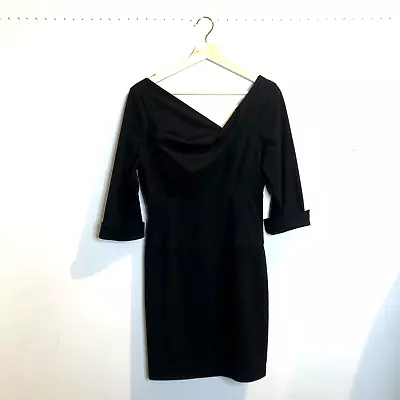 6/8 - Black Halo Black Faux Suede 3/4 Sleeve Jackie O Asymmetric Dress 1207JS • £26.25