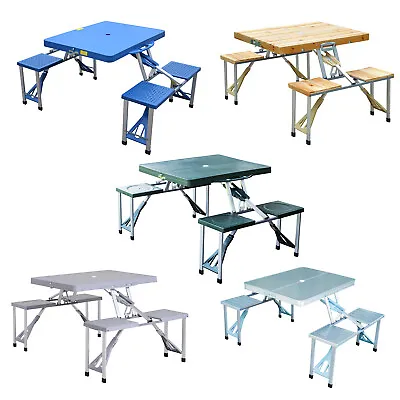 Portable Folding Camping Picnic Table Party Outdoor Garden Chair Stools Set • £38.99