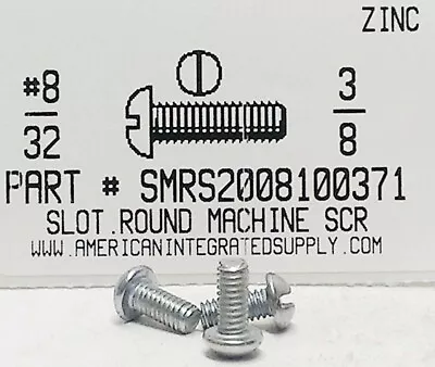 #8-32x3/8 Round Head Slotted Machine Screws Steel Zinc Plated (100) • $9.15