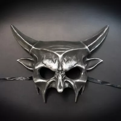 $39.95 • Buy Devil Demon Horn Masquerade Mask Halloween Costume Mask Black Silver M39045