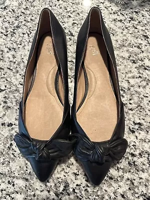 J Jill Black Leather Flats Bow Pointed Toe Size 10 New • $20