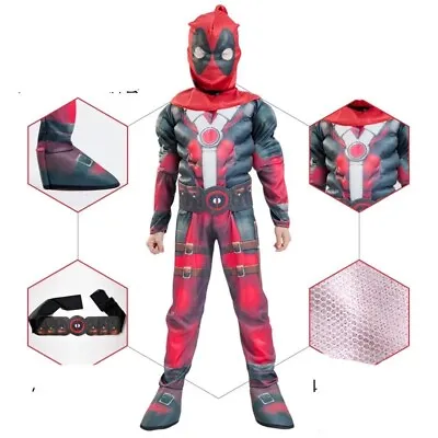 Kids Boys Deadpool Spider-Man Superhero Cosplay  Muscle Costume Jumpsuit& Mask  • $34.99