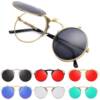 Vintage Round Flip Up Sunglasses Retro John Lennon Style Circle Unisex Glasses • $9.99