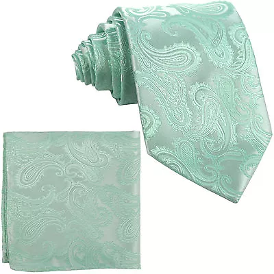 Men's Aqua Mint Green Necktie And Pocket Square Hankie Set Formal Wedding 600-HH • $11.85