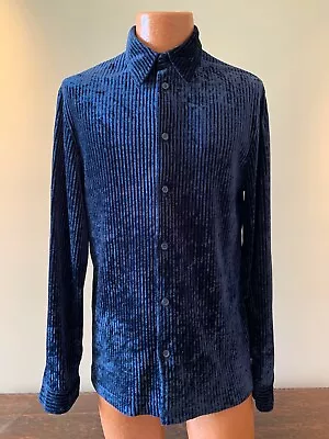 VERSACE CLASSIC V2 VINTAGE MENS SHIRT SIZE MED VELOUR CORDUROY 1990s DEEP BLUE • $575