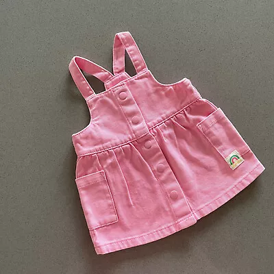 Baby Girl 0-3 Months Marks And Spencer Pink Twill Cotton Pinafore Dress • £4