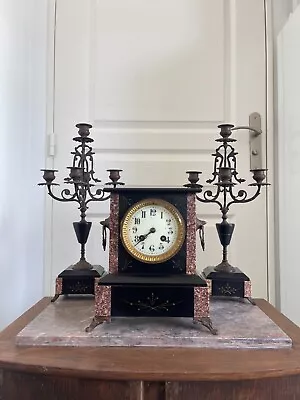 Antique Napoleon 3 Marble Candelabra Trim Clock Pendulum & Pair • $158.98