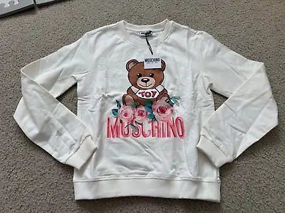 NWT MOSCHINO Toy Bear Flower Teen Kids 14 164cm XL Logo Sweater Top Shirt White • $109.99