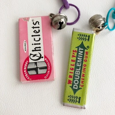 $32 • Buy 2 VTG 80s PLASTIC CLIP BELL CHARMS DOUBLEMINT GUM PINK CHICLETS CANDY GUM KAWAII