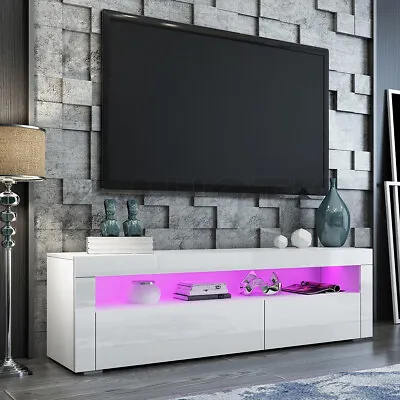 $199.95 • Buy RGB LED TV Stand Cabinet 155cm Wood Entertainment Unit Gloss Storage Shelf White
